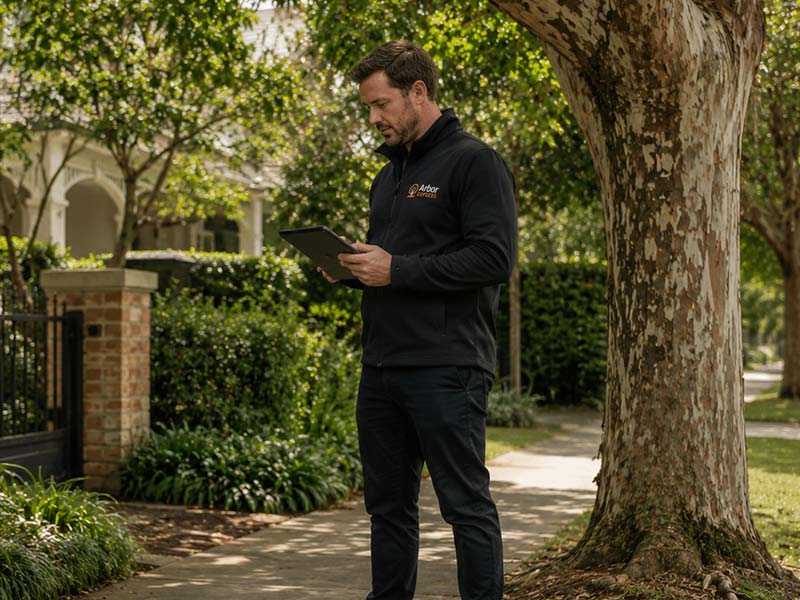 Arbor Express consultant completing arborist report at residential property in Sydney