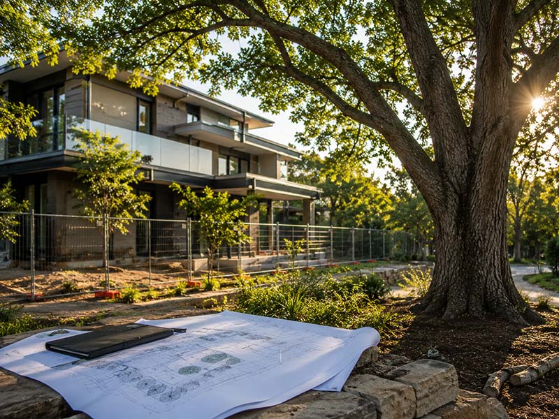 Project arborist assessing tree retention and development constraints for a residential construction project in Canberra