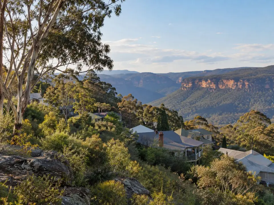 Homes beside native bushland in a Blue Mountains village