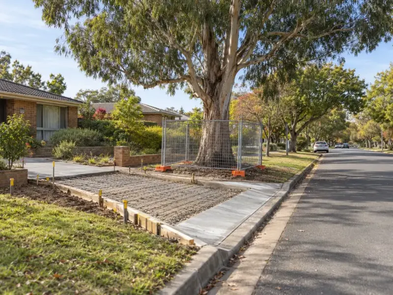 Canberra street trees beside a new residential driveway