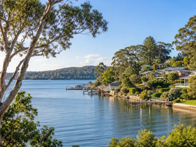Lakeside homes and mature trees around Lake Macquarie