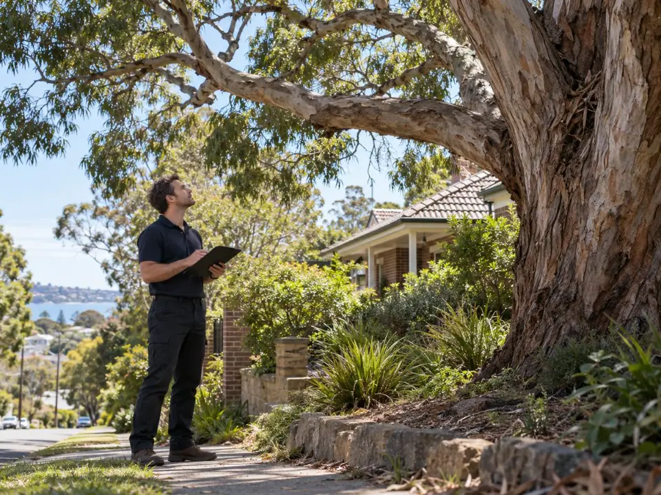 Consulting arborist assessing a tree against local council tree preservation controls