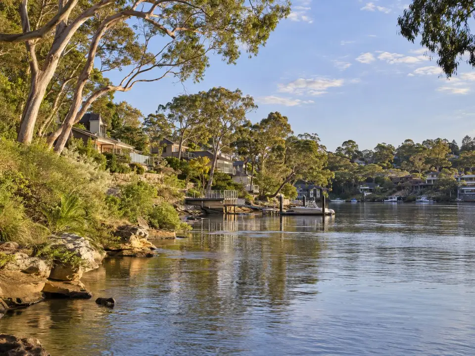 Tree-lined foreshore homes along the Georges River