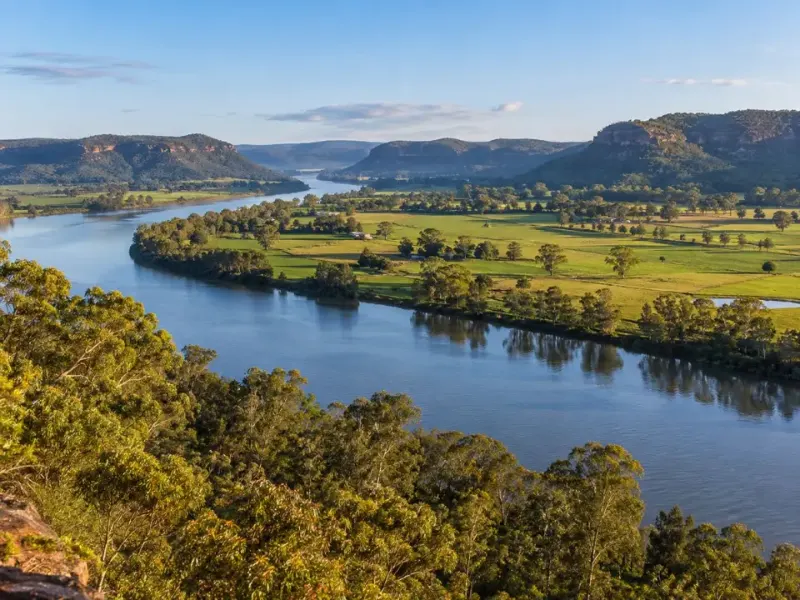 Hawkesbury River flats with farmland and mature trees