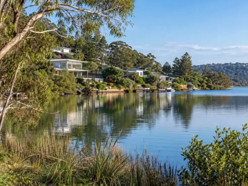 Homes and foreshore vegetation along Narrabeen Lagoon