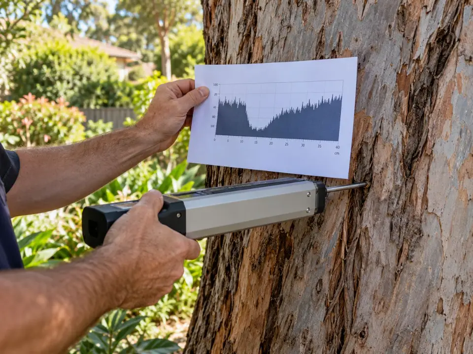 Resistograph resistance graph showing sound wood and a decay cavity