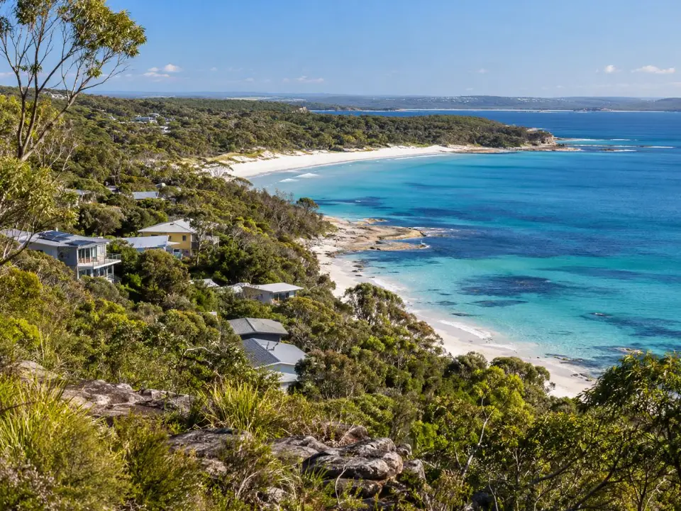 Coastal bushland and homes near Jervis Bay
