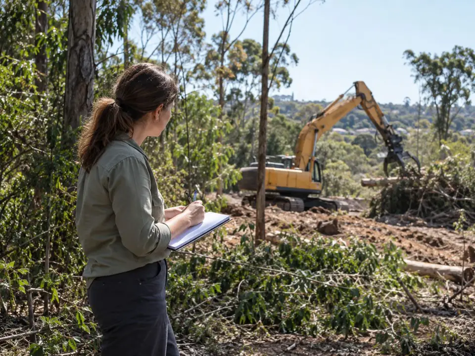 Ecologist supervising vegetation clearing works on a development site