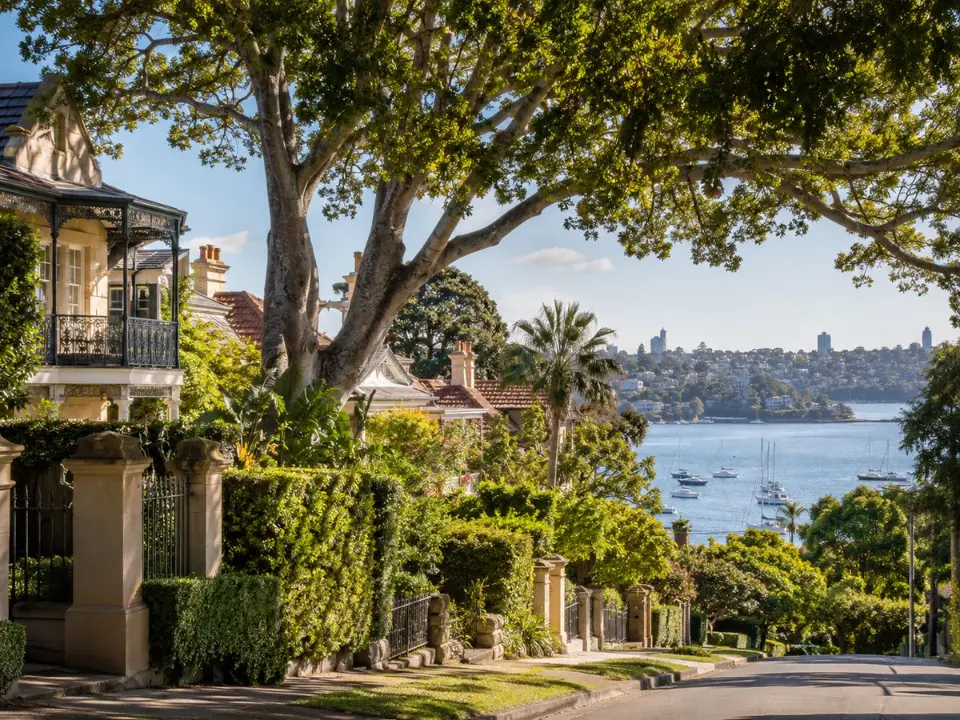 Heritage homes beneath mature harbourside canopy in Bellevue Hill